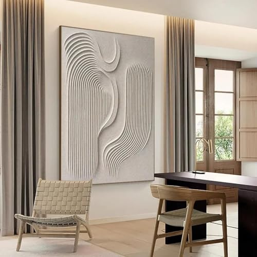 ZHUOYA Großes beiges Strukturgemälde, abstraktes Gemälde auf Leinwand, Wabi Sabi Wandkunst, minimalistisches modernes Flur-Wanddekor 70x100cm Innenrahmen