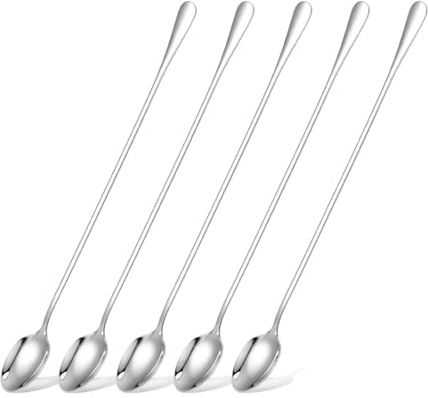 5 Pack 12-Inch Long Handle Mixing Spoons Long Coffee Spoons for Coffee Bar, Ice Cream Spoon Iced Teaspoon Bar Cocktail Mixing Spoon Stainless Steel Longs Teaspoon for Milks Teas Cocktail Stirrings