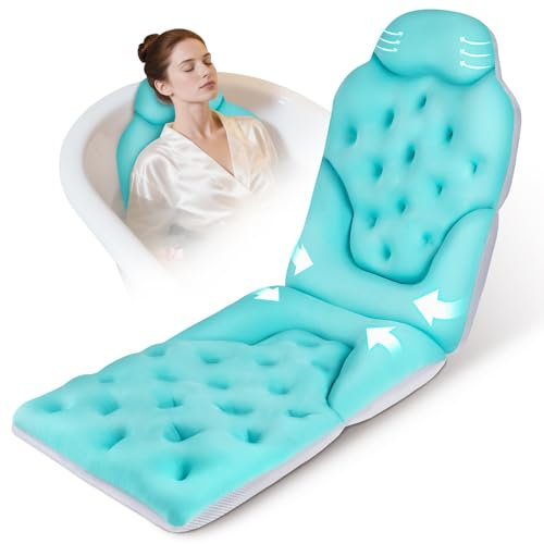 Atsuwell Bathtub Pillow for Full Body Bath Pillow, Thick Bath Cushion for Tub with Foam Beads & Secure Suction Cups, Luxury Pressure Relief for Neck, Waist, Hip Support, Spa Accessories, 51 x 16
