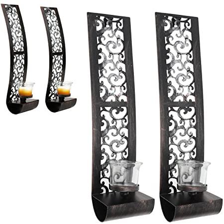 Wall Sconces Set of 2 with Tea Light Candle Holder, Vintage Metal Wall Mounted Candle Holders Iron Art Candlestick for Home Restaurant Office Decor