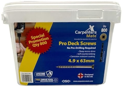 Carpenters Mate Pro 800Pcs, Rust Resistant Decking Screws, 4.9 x 63mm, Self-Countersung, No Pre-Drilling Required, decking fences outdoor furniture