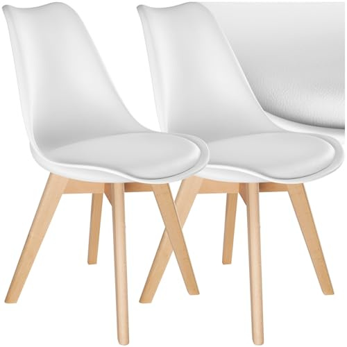 TecTake® Sillas de Comedor, Muebles Comedor con Diseño Nórdico, Conjunto Sillas Cocina, Asiento Acolchado Silla Ergonómica, Mueble Cocina Moderno - Set de 2 Blanco
