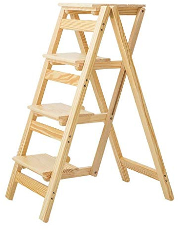 Scaletta e Sgabello Legno, Sgabello Pieghevole per Bambini e Adulti, a 4 Livelli, in Legno, per Biblioteca, per Interni, per Salire.