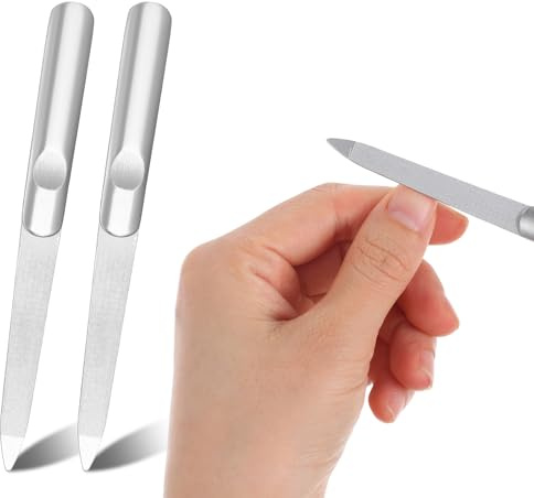 Nogeqi 2PCS Diamond Nail File Metal Nail File for Women Stainless Steel Double Sided Fingernail Files for Manicure, Pedicure Portable and Compact