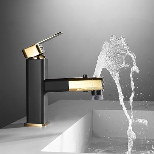 Rubinetteria da Cucina Miscelatore con Doccetta Estraibile Miscelatore da Cucina 3 modalità di Spruzzo Miscelatore per Lavello da Cucina Miscelatore per Lavabo da Bagno con Doccia, Black+Gold, Lower