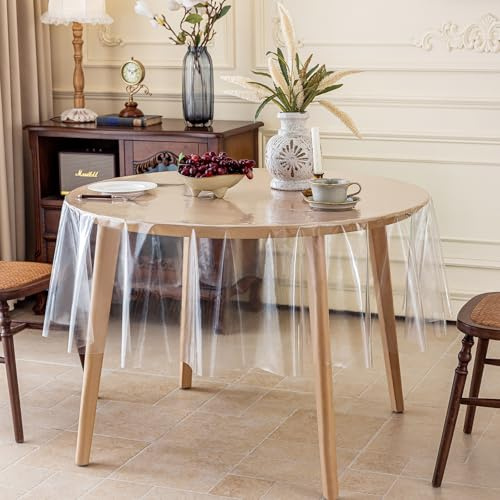 AooHome Tischdecke Transparent Rund 160cm, Tischdecke Abwaschbar PVC Tischfolie Durchsichtig 0.17mm, Wasserdicht Abwaschbar Schmutzabweisend