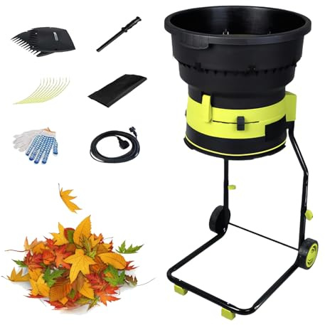 Electric Leaf Mulcher Shredder, 2500W Bladeless Garden Leaf Crusher with Removable Feed Hopper, Garden Composting Shredder with Wheels and Storage Bag, for Yard Cleanup, Composting(35cm powercord)