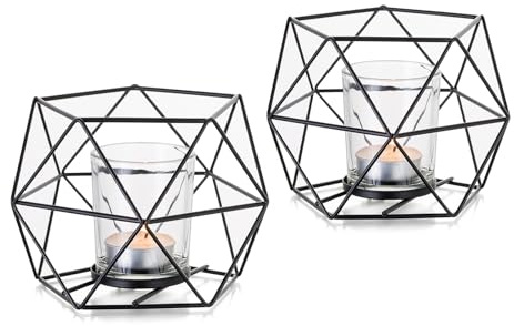 Staymoment Kerzenständer Schwarz Deko Wohnzimmer, 2er Set Teelichthalter | Kerzenhalter aus Metall, Moderne und Geometrische Dekoration für Badezimmer, Schlafzimmer, Fensterbank, Esstisch