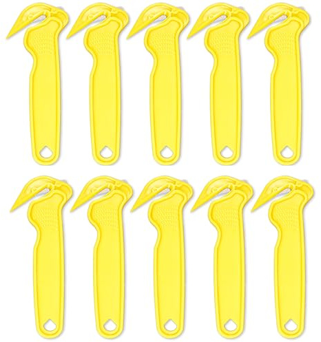 DAQUN 10 Pcs Yellow Box Opener Tool, Box Cutters, Cardboard Cutter - Bulk Value Pack for Warehouse, Shipping, Office, Household, Easy Open Boxes and Cut Tape