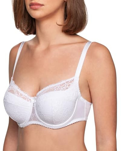 frugue Women's Balconette Bra Push Up Underwired Padded Lace Support White UK 46 C