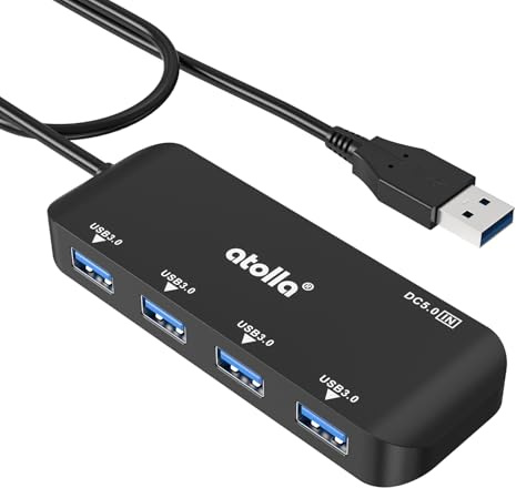 Atolla 4-Port USB 3.0 Hub, 5Gbps Ultra-Thin Data USB Extender with 60cm Cable, Compatible with Windows, Mac, Linux for Keyboard, Mouse, Flash Drive, Printer
