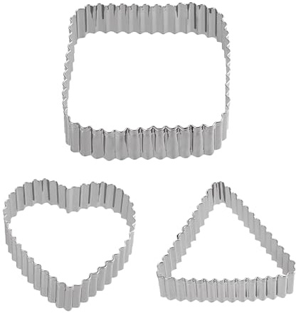 3 Pcs Stainless Steel Cookie Cutter Set, Heart, Triangle & Square Biscuit Cutters, Wavy Cut-Out Molds for Cookies, Fondant, Cakes & Pastry