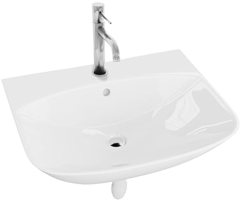 Lavita Waschbecken Komplettset – Wandwaschbecken Dore mit Armatur, Click-Clack-Ablauf, Siphon und Montageset, Weiß/Chrom