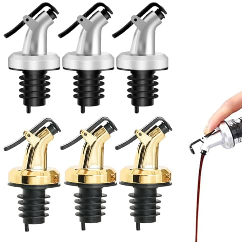 YEVKOR 6 Pezzi Beccucci Per Olio In Acciaio Inox, Tappi Versatori Antigoccia E A Tenuta Stagna Per Bottiglie, Beccuccio Olio Per Bottiglia, Versatori Professionali Per Aceto E Liquori (Oro E Argento)
