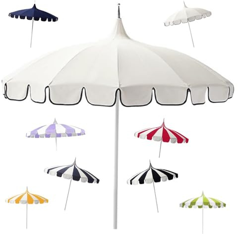 IMUNKT Parasol De Jardin Extérieur 2.6m Grand Pagoda Parasol, Anti-UV/Coupe-Vent, Boho Parasol De Plage, Pour Jardin Terrasse Café(White)
