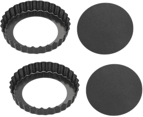 Lot de 2 moules à tarte avec fond amovible Ø 12 cm x 2 cm – Moule à tarte rond – Moule à tarte avec – Moule à quiche strié rond – Fond mobile – Acier au carbone robuste – Matériau recyclable