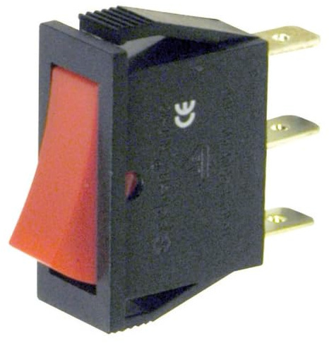 Déviateur ON-ON à bascule, bouton rouge, unipolaire SPST, 2 positions, rectangulaire, autobloquant, montage sur panneau, trou 29 x 10 mm, portée 220 V 230 V 16 A, contacts laiton 6,35 mm, basculant