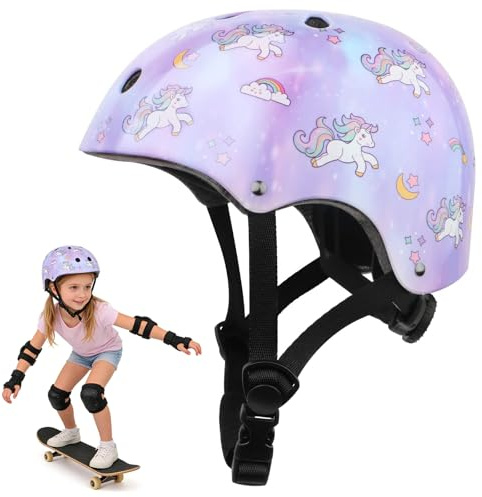 DUZSKJ Casco da bicicletta regolabile per bambine, casco per bambini, casco da skate, casco protettivo per skateboard, bicicletta, monopattino, pattini in linea, ciclismo (Viola, M)