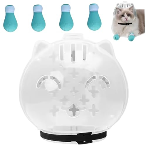 BeVistoso Katzen-Bubble-Maulkorb, atmungsaktiver Katzenhelm für die Fellpflege, Anti-Biss, transparente Kopfbedeckung mit 4 Silikon-Pfotenschuhen zum Baden, Nagelschneiden, L, Maulkorb