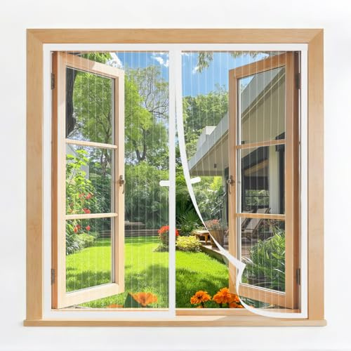 Mosquitera Ventana Magnética 135x120cm, Malla Ultrafina Antimosquitos e Insectos, Instalación Rápida Sin Taladrar, Ideal para la Mayoría de Ventanas, Blanca