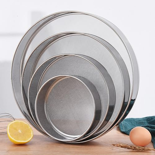 Utbytbar sil set med 4 för mjöl, kryddor, mat – silar 15/20/25/30 cm, fin nätsil för bakning – silver
