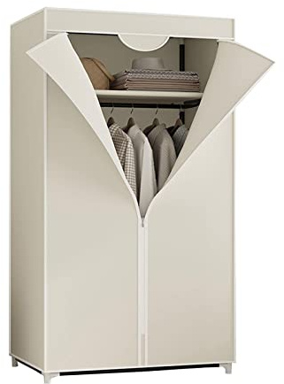 Bärbar tyggarderob med hyllor och upphängningsskena tyg garderob vit förvaringslösning för kläder 150 x 55 x 45 cm - perfekt för små utrymmen