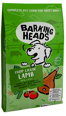 Barking Heads Nourriture sèche pour chiens de grande taille - Chop Lickin' Lamb 12 kg - 100 % naturelle - Agneau nourri à l'herbe sans arômes artificiels - L'emballage peut varier