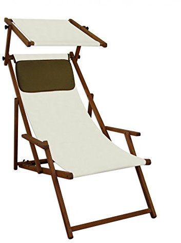 Sonnenliege weiß Liegestuhl Sonnendach Kissen Gartenliege Deckchair Holz Gartenmöbel 10-303SKD