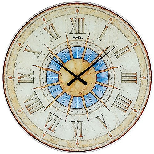 AMS W9230 Quarz-Wanduhr, Holz, Mehrfarbig, 72 x 72 x 12 cm