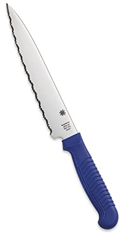 Spyderco Messer mit Feststehender Klinge Kitchen Utility Knife 6 Plain Edge, K04SBL, Schwarz | Blau, 27,4 cm Gesamtlänge, 16,5 cm MBS-26-Stahlklinge, Polypropylen-Griff, vollflächiges Mahlen