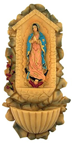 Our Lady of Guadalupe Virgin Mary Icon Resin Holy Water Font, 10 Inch