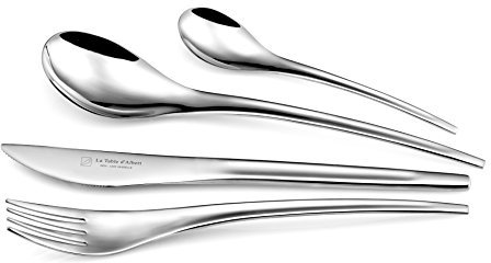Albert de Thiers - Ménagère 24 Pièces Curv - Design Élégant et Épuré - Acier Inoxydable - Couteaux Dentés - Compatible Lave-Vaisselle - Finition Moderne et Raffinée