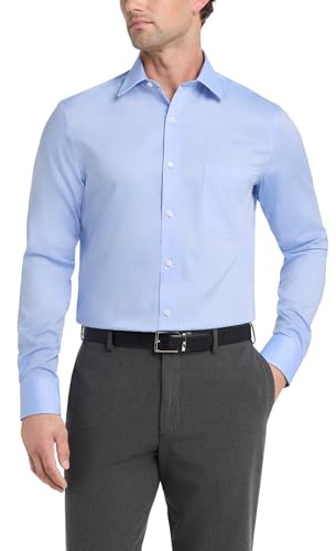 Tommy Hilfiger Men's Dress Shirt Regular Fit Non Iron Solid, Blue, 17.5 Neck 34-35 Sleeve