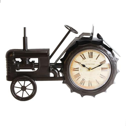 Hometime Horloge de cheminée en métal – Tracteur Noir Vintage Cadran Blanc