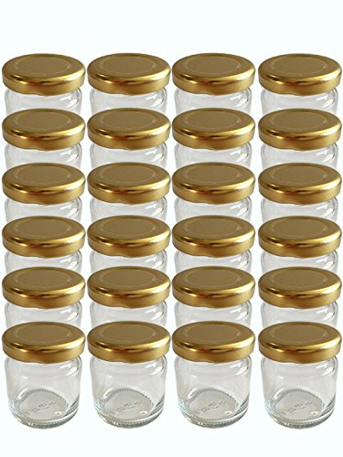 hocz 24er Set leere Rundgläser Sturzgläser Mini Gläser 53 ml Deckelfarbe Gold To 43