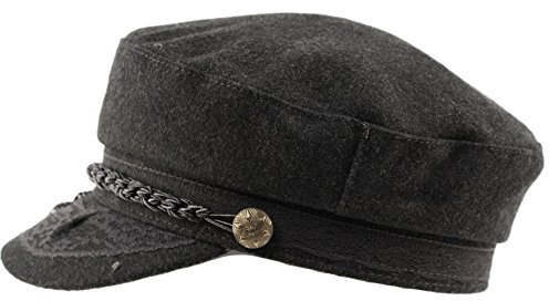 EPOCH Men's Greek Fisherman Sailor Fiddler Winter Wool Driver Hat Flat Cap (L/XL, A Charcoal)
