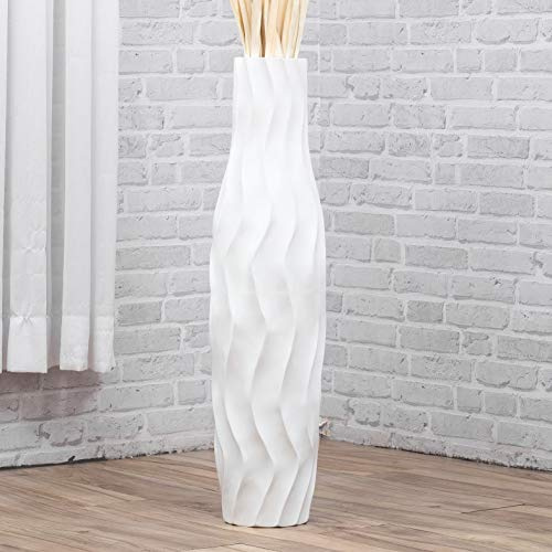 Leewadee Große Bodenvase 65 cm Mangoholz für Pampasgras & Trockenblumen | Dekovase fürs Wohnzimmer, für Zweige & Trockengräser - bruchfester als Keramik, kein Wasser. Boho