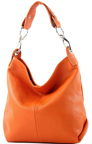 modamoda de T168 Damen Leder Schultertasche Henkeltasche Medium handmade in Italy, Farbe:Orange