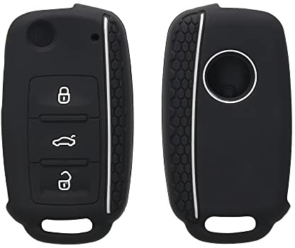 kwmobile Schlüsselhülle für VW Skoda Seat 3-Tasten Autoschlüssel Hülle - Autoschlüssel Schlüssel Hülle aus Silikon - Schlüsseletui in Weiß Schwarz