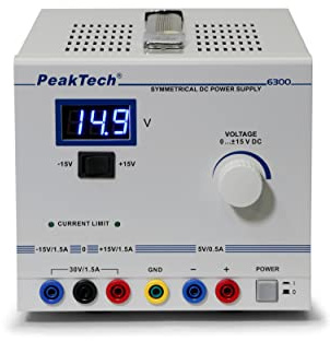 PeakTech, 6300 Fuente de alimentación lineal de CC para laboratorio, equilibrada, 0 ... +/- 15 V / 1,5 A ~ máx. 30 V CC