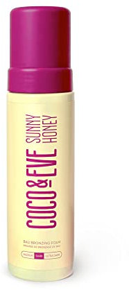 Coco & Eve Sunny Honey Bali Bronzing Foam. Natural Sunless Self Tanner Mousse. Anti Cellulite, Organic Sunless Self Tanning Lotion (Dark)