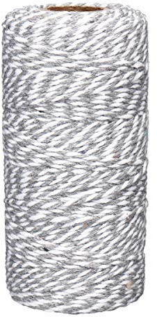 Binwat Corda in cotone bicolore in macramè per lavori fai da te bobina di spago rustico di cotone da appendere alla parete grucce per piante artigianato lavori a maglia 2mm x 100m Grigio e bianco.