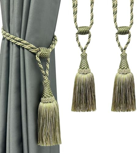 Lot de 2 embrasses de rideaux Fenghuangwu faites à la main élégantes avec pompon pour décoration de maison et de bureau (Vert)