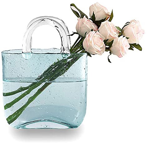 Candora Glasvasen für Dekoration, kreative Blasen, Handtasche, Blumenvase, Desktop-Glaskorb, Vase, Mini-Kristall-Aquarium für Tischdekoration, Küche, Büro, Wohnzimmer (blau)