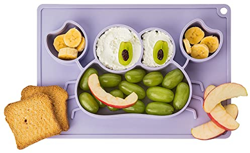 Dentistar Silikon Baby Teller – Essmatte aus 100% Silikon – Kinder Teller mit verspieltem Krabbenmotiv– Geeignet für Mikrowelle und Spülmaschine – BPA-frei – Lila