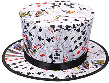 Toddmomy Zauberer Zylinder mit Spielkarten Druck, Klassischer Magier Hut für Karneval & Kostüm Party, Auffälliges Poker Zubehör für Magic Show Performance, Unisex Fasching Verkleidung