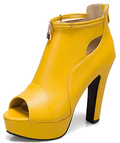 fereshte Women's Peep-Toe Sandals Stiletto High Heels Platform Summer Booties Yellow 39 - US 8