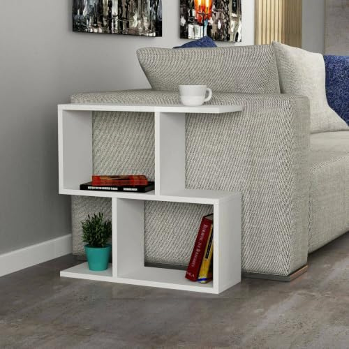 Dmora - Tavolino da Salotto Polyh, Tavolo Basso da caffè, Portariviste per Divano, Ripiano da Soggiorno, 60x20h60 cm, Bianco
