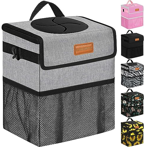 ELONGRIVER Car Trash Can Bin for Back Seat Leak Proof, Cute Car Trash Bag Hanging, Vehicle Trash Can for SUV Truck Van, Automotive Garbage Cans Front Seat Grey