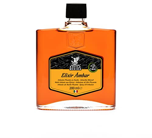 ÁGUILA MEXIKA | Elíxir Ámbar 24-Pack | Aceite Picante - Infusión artesanal en Aceite de Oliva Virgen de Chiles mexicanos: Chipotle, Morita & Rojo de Árbol, y Ajo - hecho con ingredientes naturales.